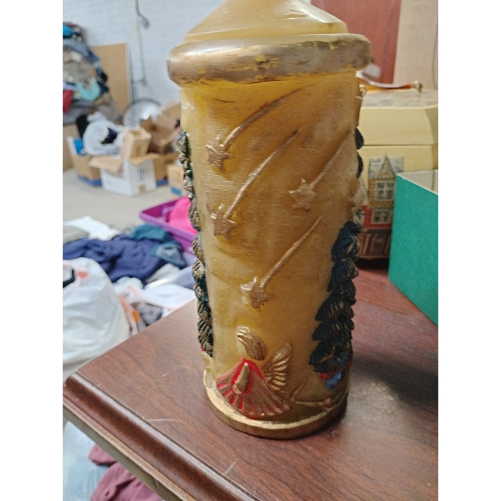 Vintage 3D Hand Painted Luminaire Collection Silent Night? (9”) Pillar Candle